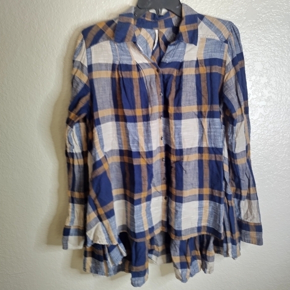 Free People Peppy in Plaid Button Up Blouse Top Ruffle sz S - Picture 2 of 8